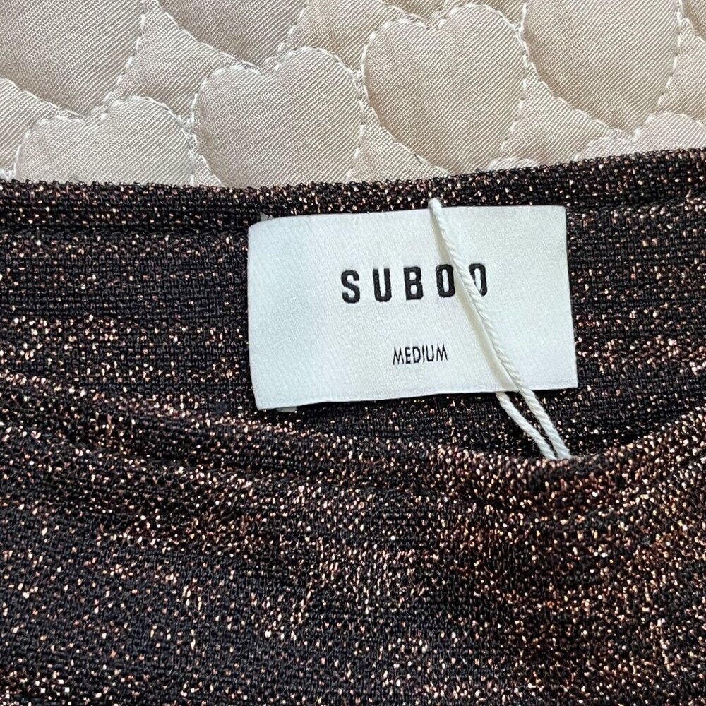 NWT SUBOO Tyra Pleat Panelled Midi Skirt Size M Copper Silver - Picture 7 of 11